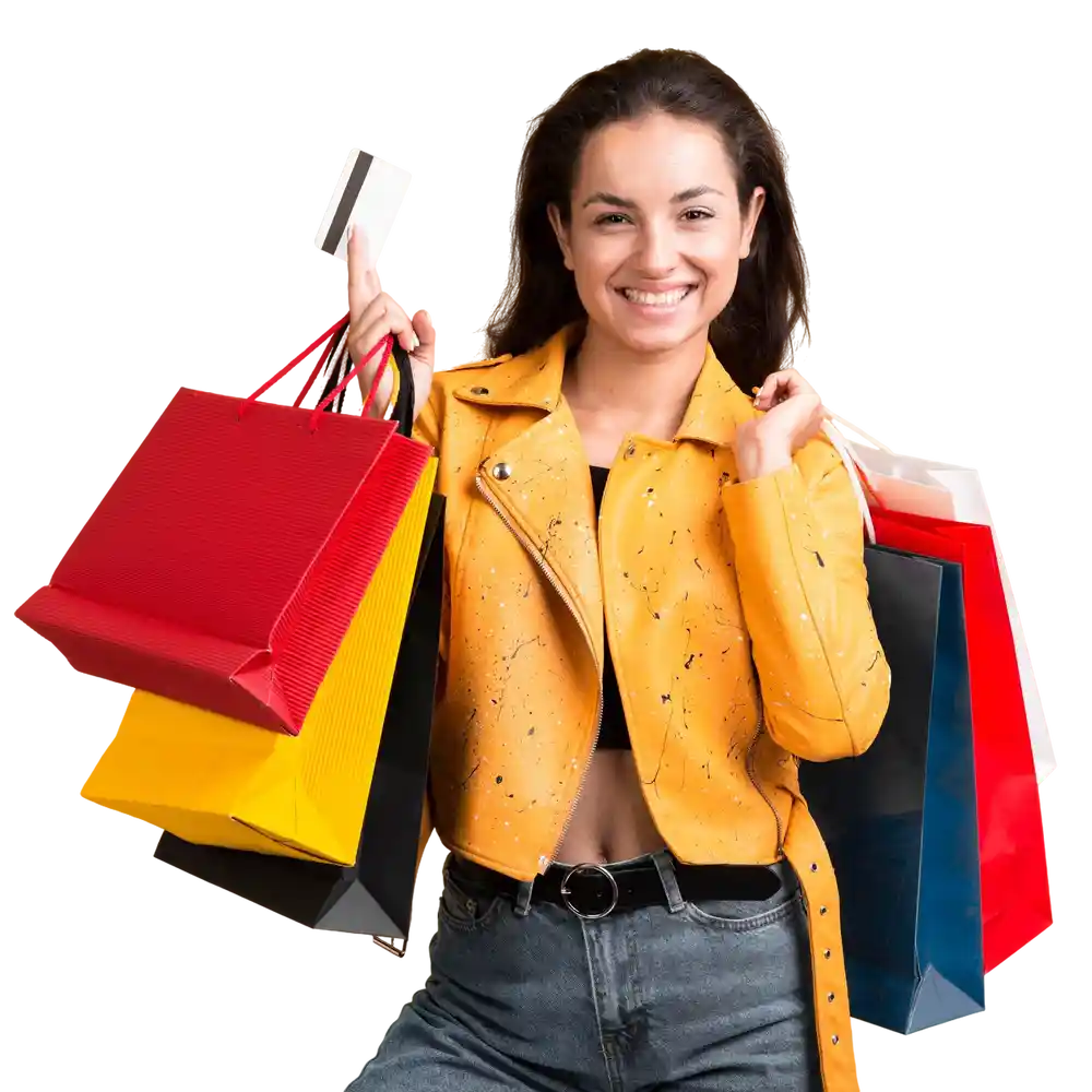 Happy shopper using phone to claim Spectrum eclipse glasses early bird pre-sale offer.