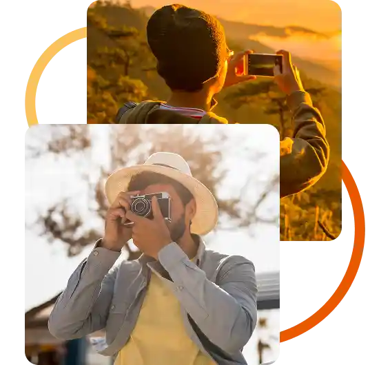 Participants taking photos during golden hour for the Spectrum eclipse photo competition.