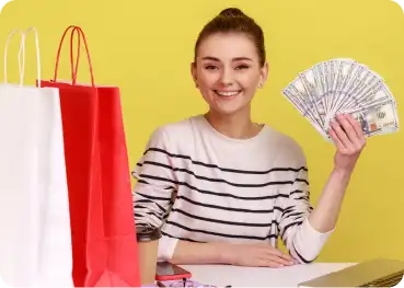 Smiling partner holding cash encouraging users to join the Spectrum affiliate program and earn commissions.